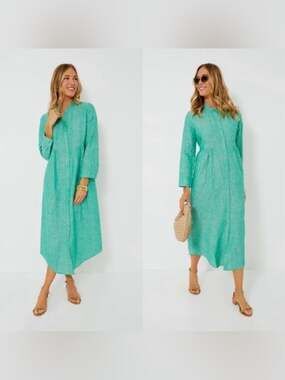 NWT TUCKERNUCK Pomander Place Lydell Linen Maxi Shirt Dress Sea Green Size M